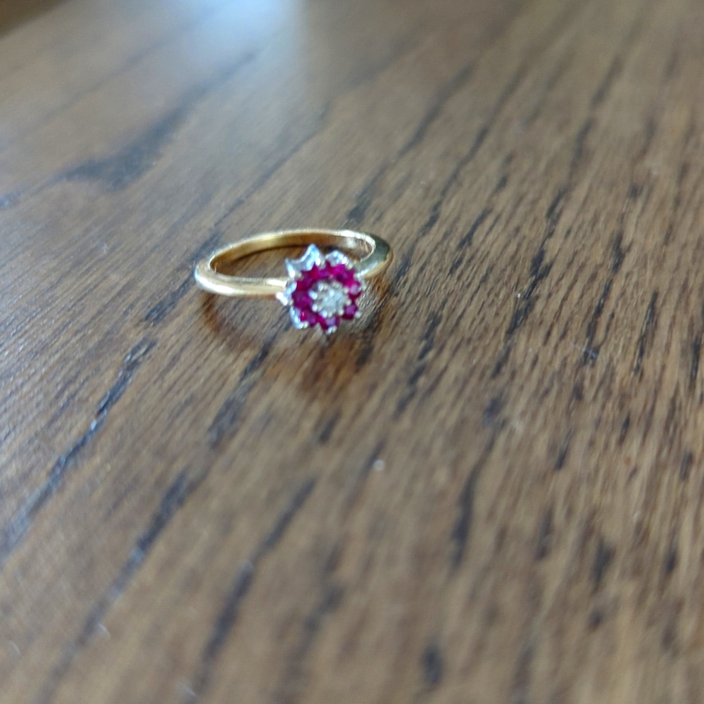 Ruby and diamond ring 10k yellow and white gold